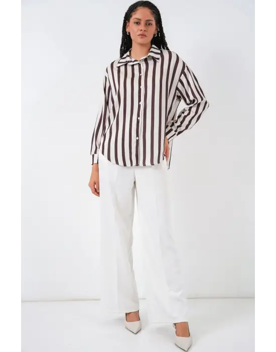 Şık Hafif Dökümlü Saten Gömlek