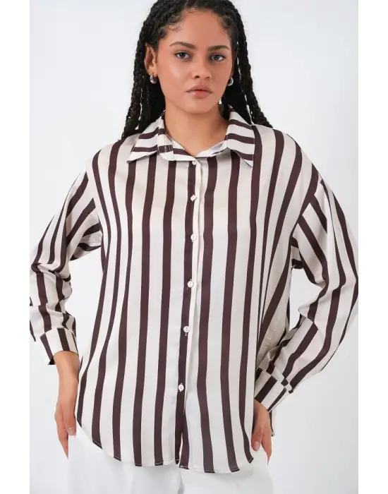 Şık Hafif Dökümlü Saten Gömlek