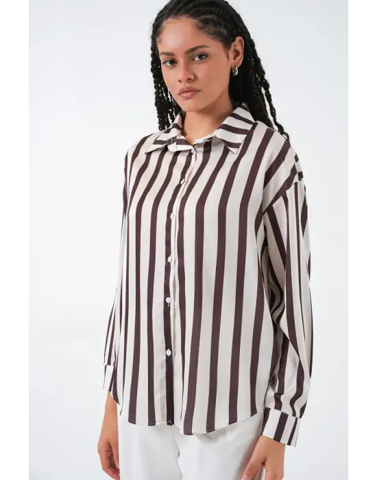 3964 Hafif Dökümlü Saten Gömlek - M. Kahverengi