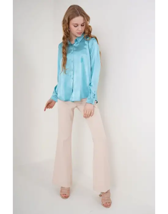 Modern Saten Gömlek - Mint