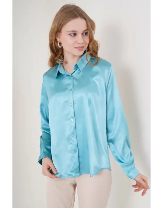 Modern Saten Gömlek - Mint