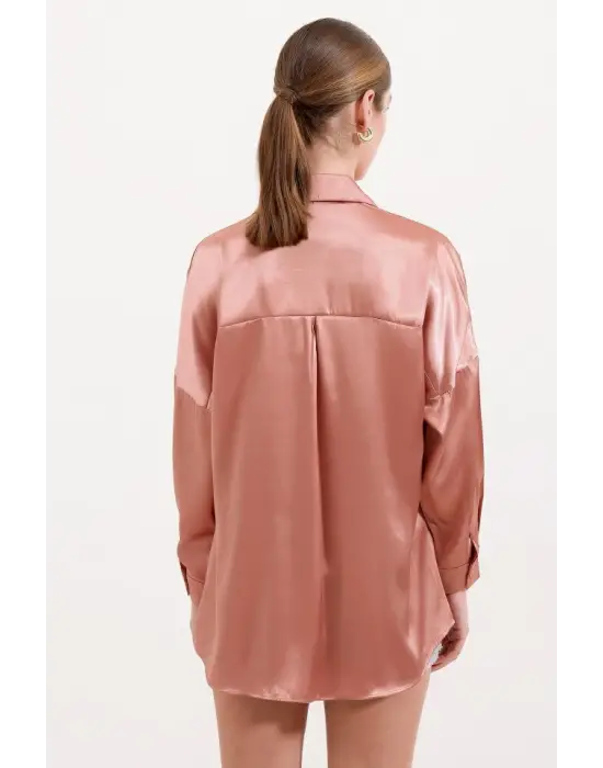 3985 Oversize Saten Gömlek - Camel