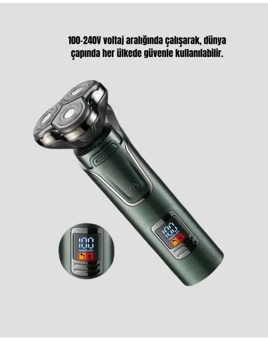3d Akıllı Kesim Teknolojili Şarjlı Tıraş Seti – 3 Başlıklı, Paslanmaz Çelik Bıçaklı