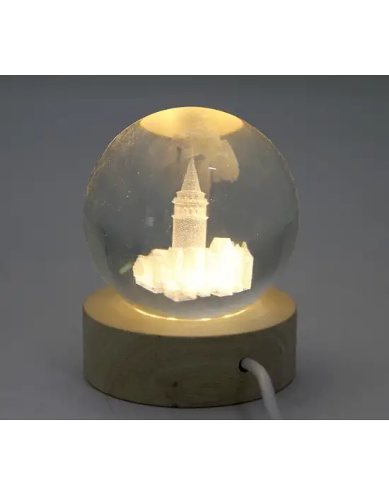 3d Kristal Cam Küre Ahşap Soketli İstanbul Temalı Led Lamba Aalk2575