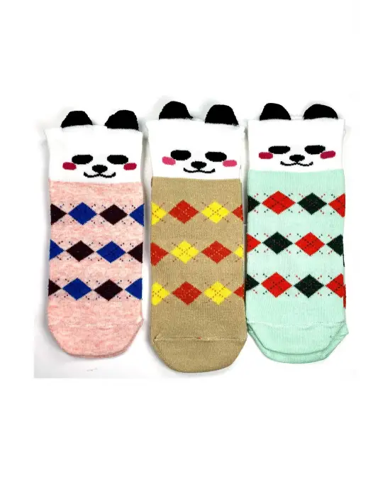 Omarı Renkli 3D Köpek Desenli Kadın Bilek Çorap Seti