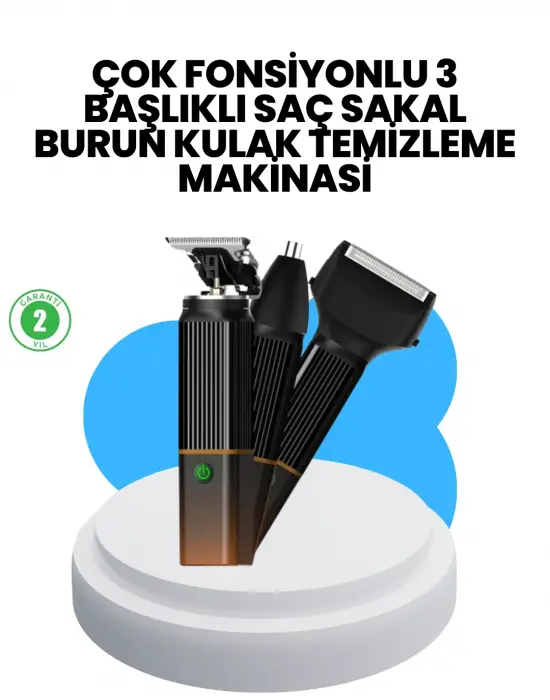 3’ü 1 Arada Erkek Bakım Makinesi – Paslanmaz Çelik Başlıklı Şarjlı Tıraş Seti