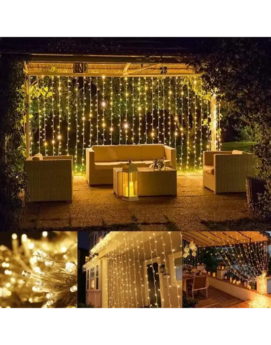 3x2 Perde Led Sarı Işık Plastik Kancalı