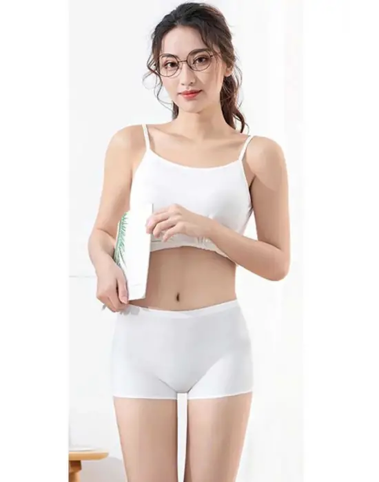 4 Adet Kadın Dikişsiz Görünmez İz Yapmaz Mini Şort Boxer Beyaz