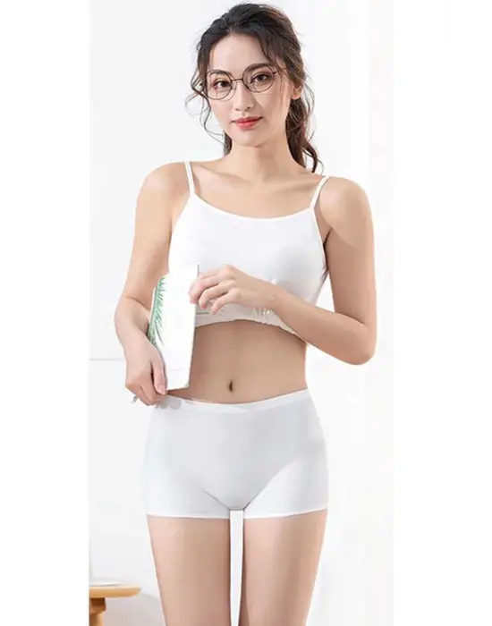 Omarı Dikişsiz İz Yapmayan Kadın Mini Şort Boxer Beyaz