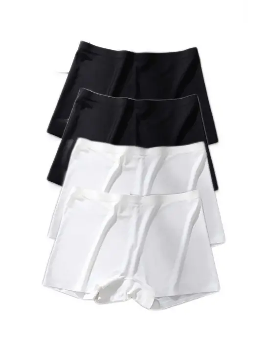 4 Adet Kadın Dikişsiz Görünmez İz Yapmaz Mini Şort Boxer Siyah Beyaz