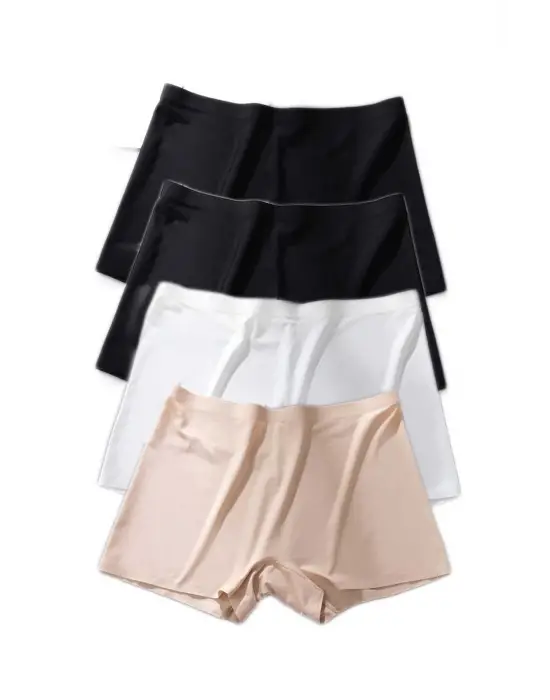 4 Adet Kadın Dikişsiz Görünmez İz Yapmaz Mini Şort Boxer Siyah Beyaz Ten