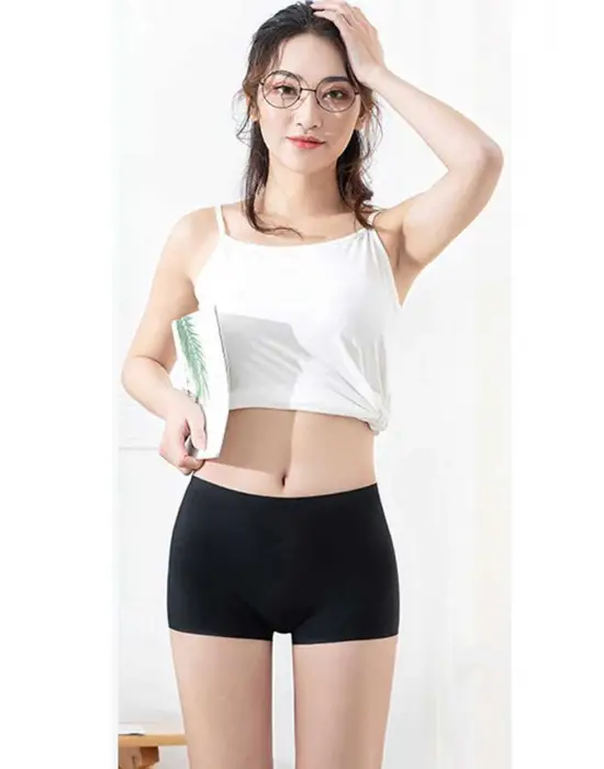 4 Adet Kadın Dikişsiz Görünmez İz Yapmaz Mini Şort Boxer Siyah Ten