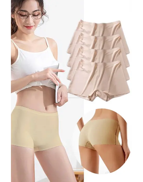 4 Adet Kadın Dikişsiz Görünmez İz Yapmaz Mini Şort Boxer Ten