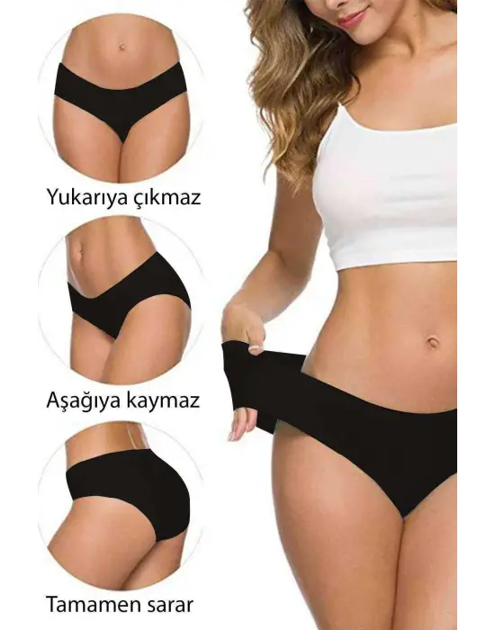 Omarı Esnek Dikişsiz Lazer Kesim Külot Siyah