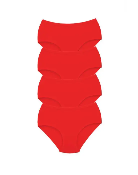 4 Adet Tutku Kadın Yüksek Bel   Kalın Lastik Külot Kırmızı