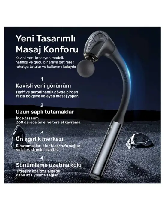 4 Başlıklı Uzun Saplı Ergonomik Profesyonel Sporcu Masaj Tabancası