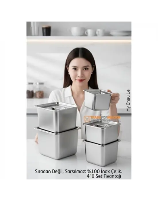 4lü Inox Saklama Kabı - Hava Sızdırmaz Mutfak Düzenleyici 304 Paslanmaz Çelik