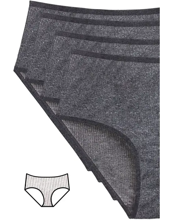 4lü Yeni Seri Renkli Yüksek Bel Fitilli Ribana   Külot Antrasit