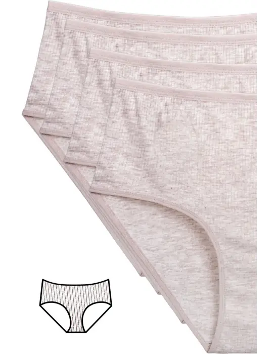 4lü Yeni Seri Renkli Yüksek Bel Fitilli Ribana   Külot Kahve