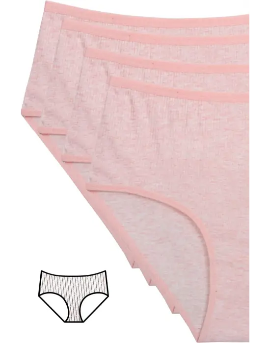 4lü Yeni Seri Renkli Yüksek Bel Fitilli Ribana   Külot Pembe