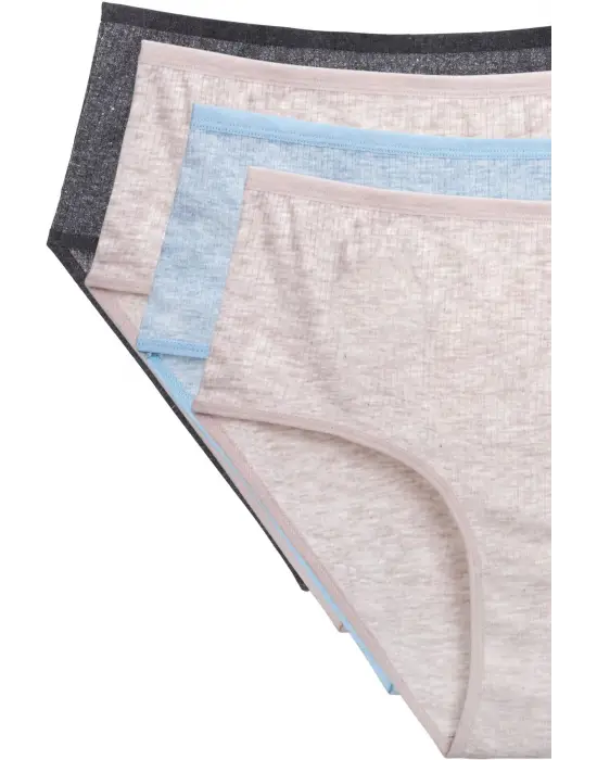 4lü Yeni Seri Renkli Yüksek Bel Fitilli Ribana   Külot Pudra Gri Turquaz