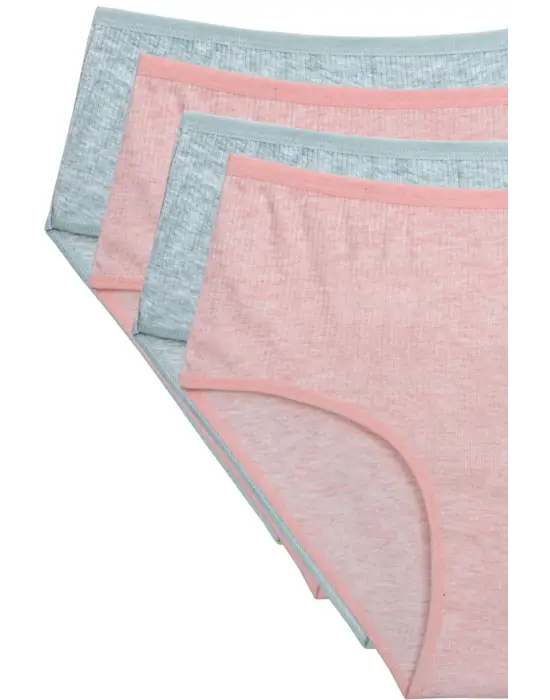 4lü Yeni Seri Renkli Yüksek Bel Fitilli Ribana   Külot Şeftali Yeşil