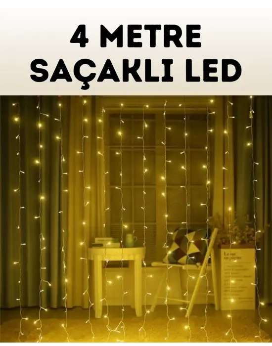 4 Metre Şelale Perde Led Işık Dış Mekan İç Mekan Uyumlu