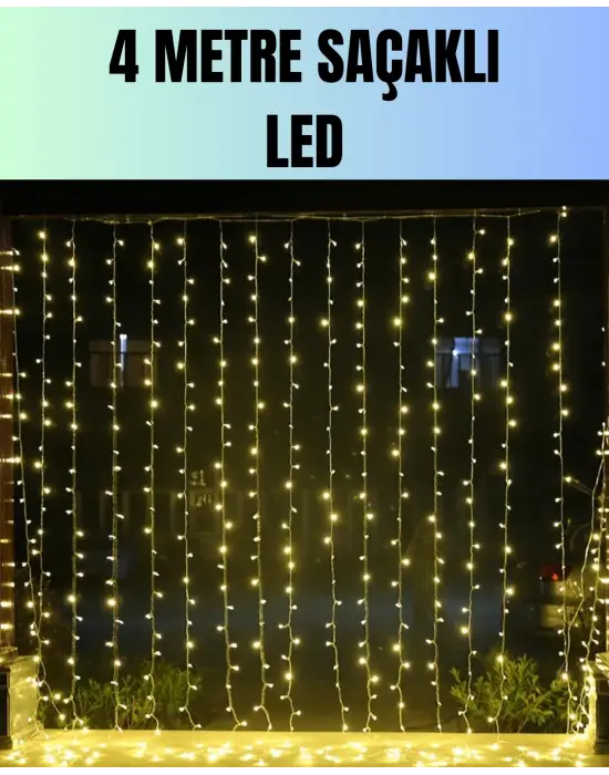 4 Metre Yılbaşı Şelale Led Perde Işık Ev Bahçe Dekor