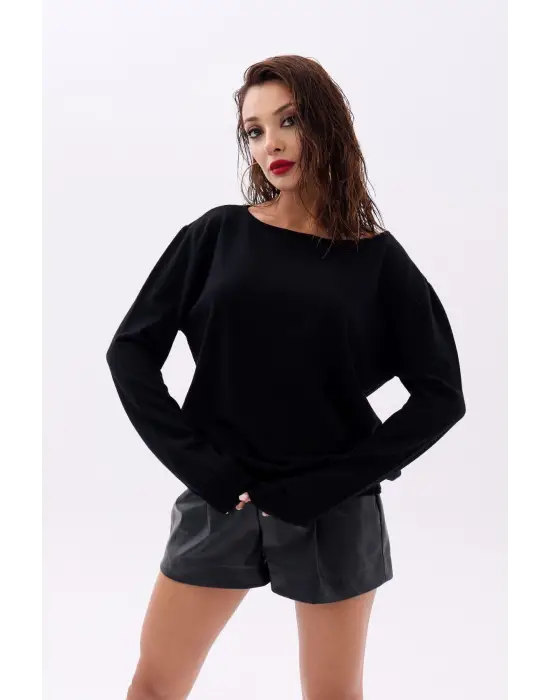 4216 TRİKO DÜZ SALAŞ KAZAK-SİYAH