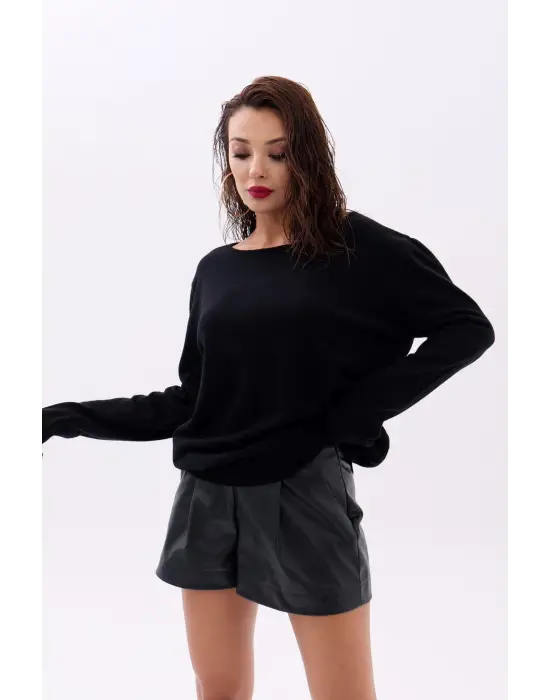 4216 TRİKO DÜZ SALAŞ KAZAK-SİYAH