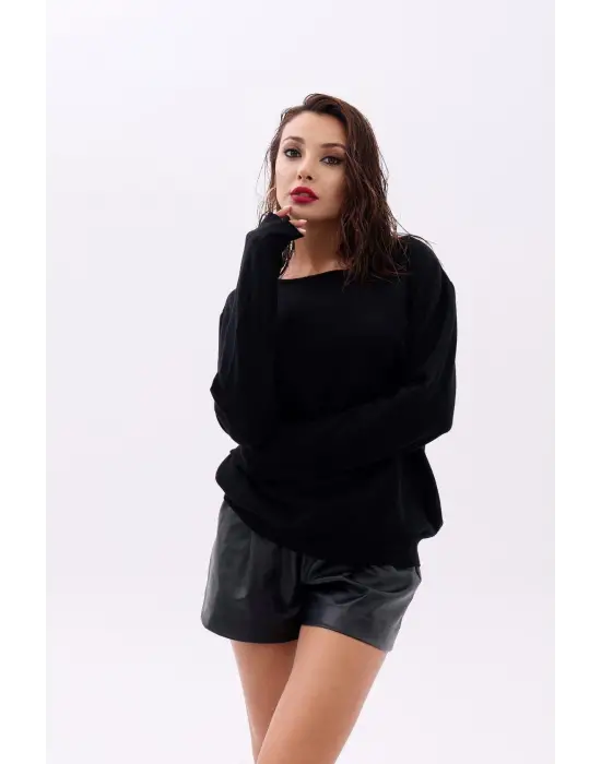 4216 TRİKO DÜZ SALAŞ KAZAK-SİYAH