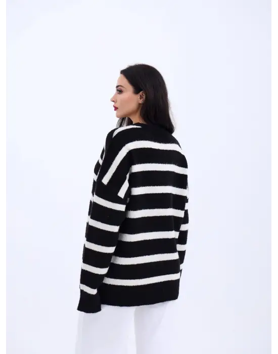 43111 TRİKO ÇİZGİLİ SALAŞ KAZAK-SİYAH-EKRU