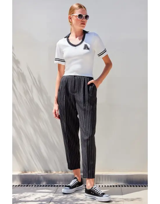 4320 Polo Yaka Basic Triko Bluz - Beyaz