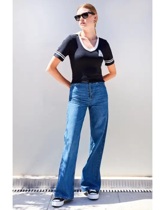 4320 Polo Yaka Basic Triko Bluz - Siyah