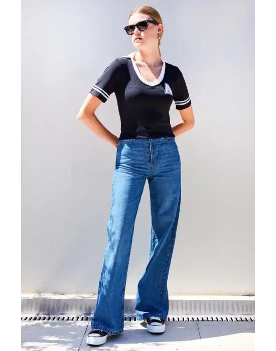 4320 Polo Yaka Basic Triko Bluz - Siyah