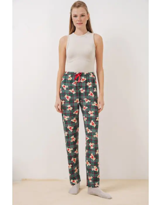 Zümrüt Yeşili Desenli Pijama Altı Kadın Giyim