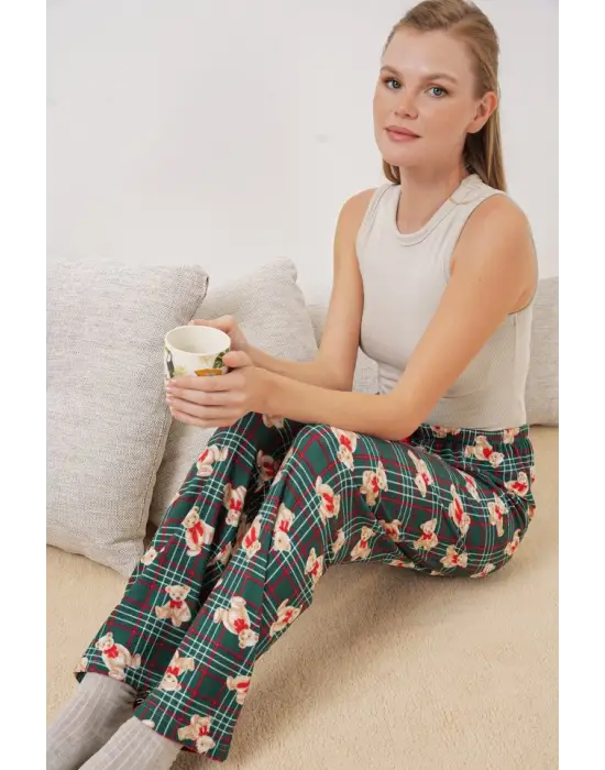 Zümrüt Yeşili Desenli Pijama Altı Kadın Giyim