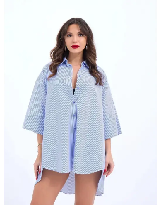 4328 GÖMLEK-MAVİ BEYAZ ÇİZGİLİ