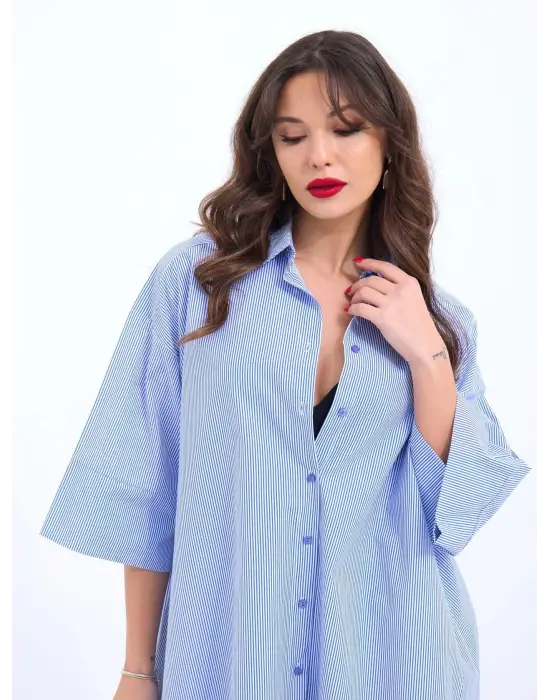 4328 GÖMLEK-MAVİ BEYAZ ÇİZGİLİ