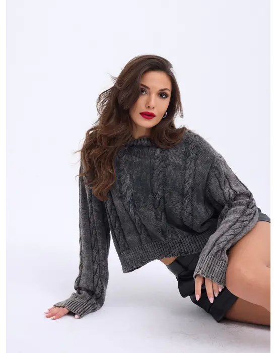 43331 TRİKO SAÇ ÖRGÜ KAZAK-ANTRASİT