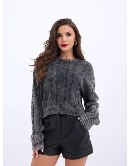 43331 TRİKO SAÇ ÖRGÜ KAZAK-ANTRASİT