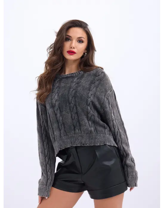 43331 TRİKO SAÇ ÖRGÜ KAZAK-ANTRASİT