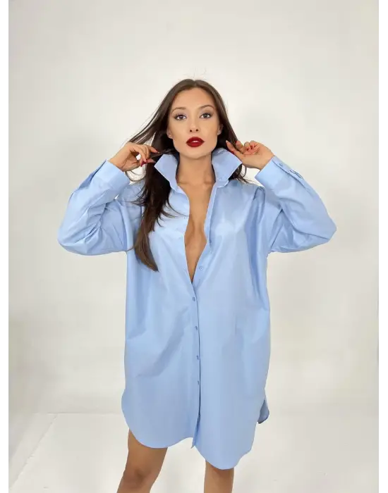 Omarı Şık Mavi Gömlek