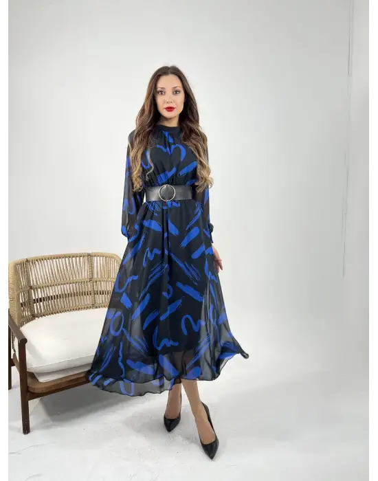 Omarı Dantel Detaylı Şık Elbise