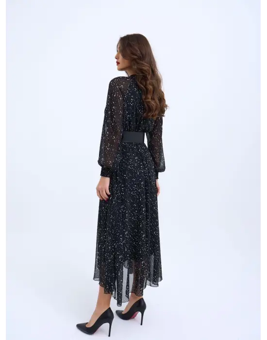 Omarı Çiçek Desenli Şık Elbise