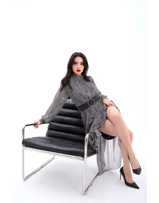 Omarı Zarif Dantel Detaylı Uzun Elbise