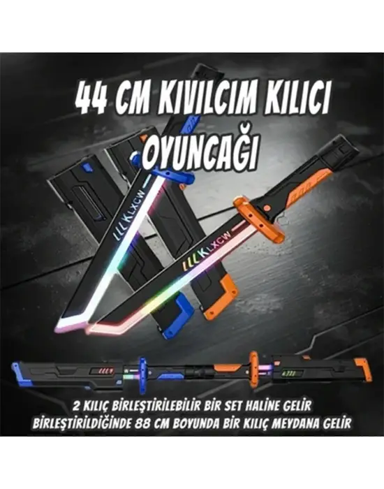456-38M 44 CM KIVILCIM ÇIKARAN FARKLI RENKLERDE LED IŞIN KILICI 2 KILIÇ BİRLEŞTR