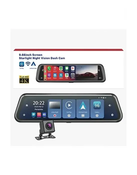 4k Ips Ekran Tam Dokunmatik 9.66” Dikiz Ayna Araç Içi Kamera (4k Ön 1080p Arka) | Carplay