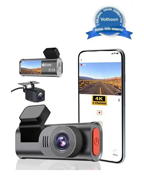 4k Wifi Çift Kameralı Araç Kamerası Gece Görüşlü G-sensörlü Dash Cam 170 Derece