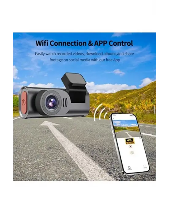 4k Wifi Çift Kameralı Araç Kamerası Gece Görüşlü G-sensörlü Dash Cam 170 Derece